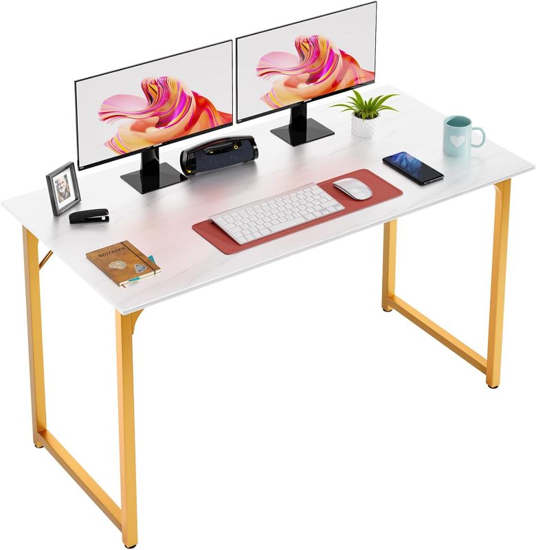 Photo 1 of ***STOCK PHOTO REFERENCE ONLY***
Computer Desk Study Writing Table, Adjustable feet, Modern Furniture for Home Office White, Gold