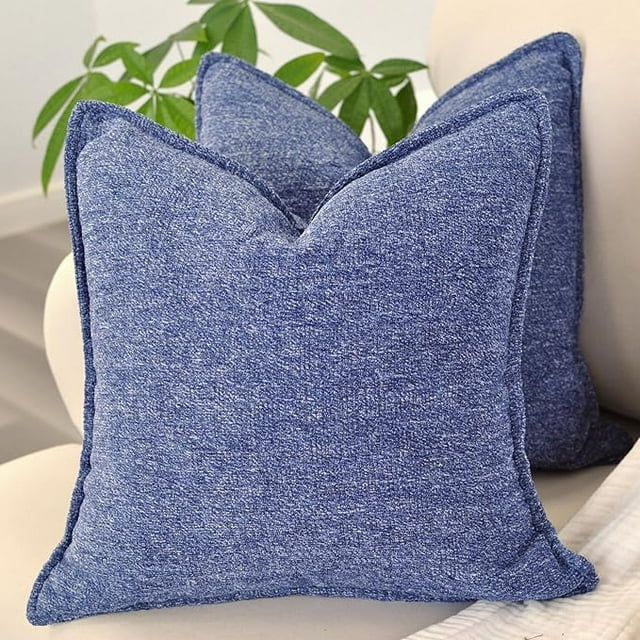 Photo 1 of ***stock photo for reference***Pack of 2 Navy Blue 16x16 inches Textured Chenille Throw Pillow Covers, Solid Cushion Cases For Sofa, Accent Chair, Couch, Modern Pillow cases