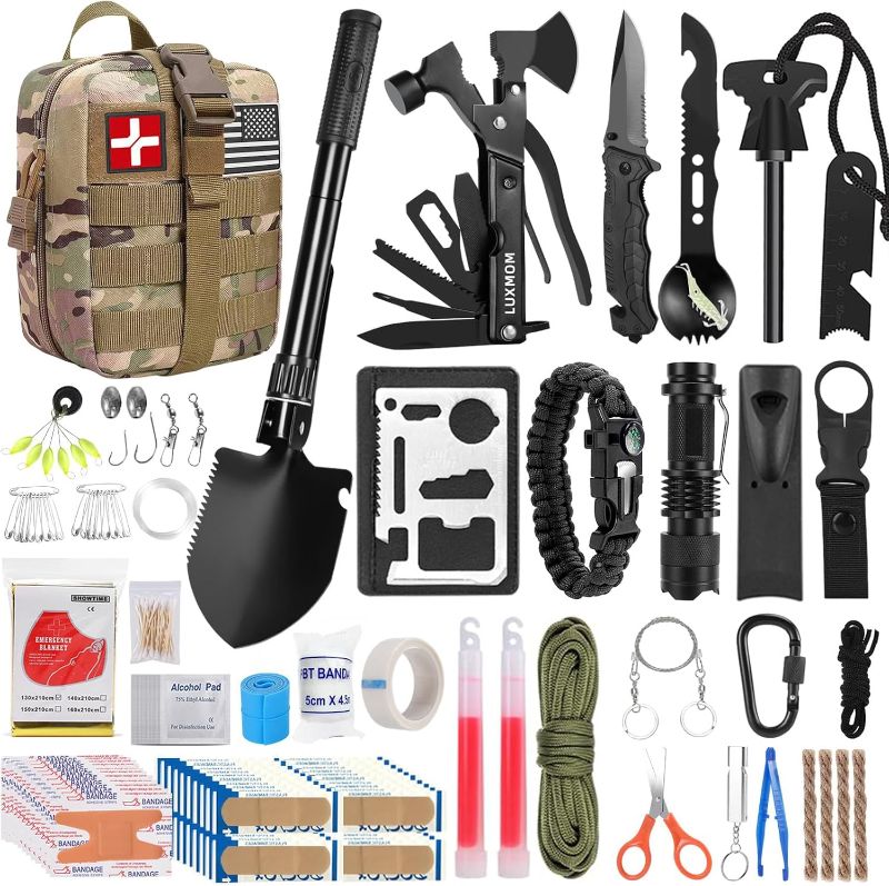 Photo 1 of 
LUXMOM Survival Kit and First Aid Kit, 142Pcs Professional Survival Gear and Equipment with Molle Pouch, for Men Camping Outdoor Adventure/Gifts for Men