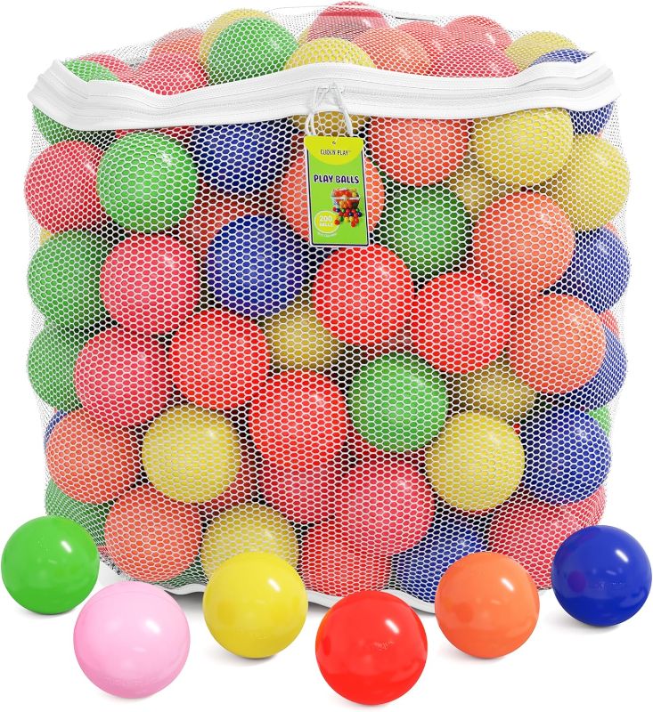 Photo 1 of ***REFERENCE PHOTO ONLY***

Click N' Play Plastic Balls for Ball Pit, Phthalate & BPA Free, Crush Proof Play Balls for Ball Pit, Pit Balls in Assorted Colors in Reusable and Durable Storage Mesh Bag with Zipper