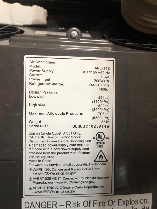 Photo 5 of ***USED - DIRTY - DAMAGED WHEEL - SEE PICTURES - UNABLE TO TEST - LIKELY MISSING PARTS***
Whynter Portable Air Conditioner 14,000 BTU with Dual Hose Dehumidifier & Cooling Fan for 500 Sq Ft Rooms, Includes AC Unit Window Kit, ARC-14S (9,500 SACC)