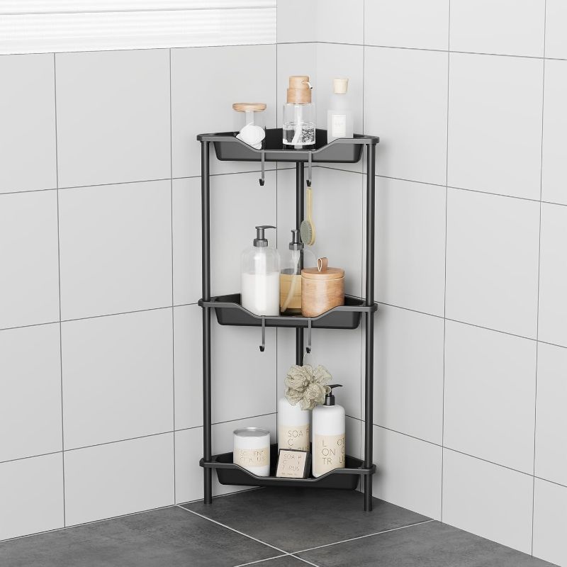 Photo 1 of 
3 Tier Corner Shower Caddy Standing Floor Standing Corner Shower Caddy Organizer Shower Table Plastic Metal Splicing Shelf Storage