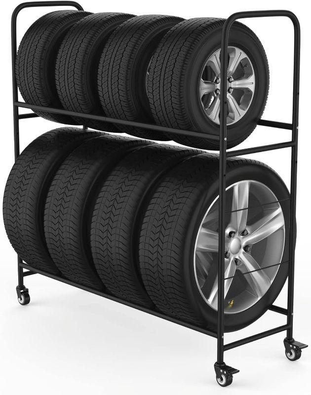 Photo 1 of 
Rolling Tire Rack – Metal, Adjustable, Tire Stand & Protective Cover, Included 4 Adjustable Non Rolling Legs [Updated 48'' L with 4 Wheels Included]