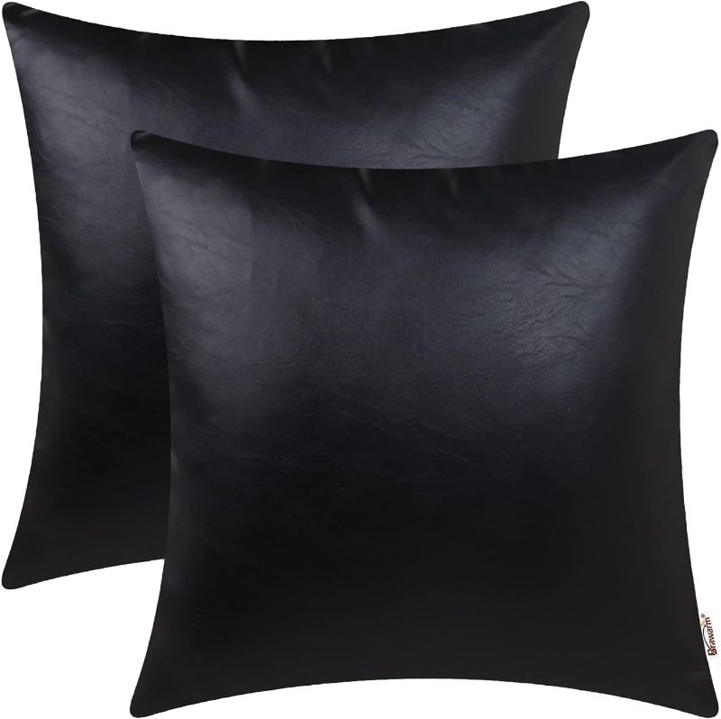 Photo 1 of 
BRAWARM Faux Leather Throw Pillow Covers 20 X 20 Inches - Black Leather Pilow Covers Pack of 2, Solid Dyed Leather Pillowcases for Couch Bed