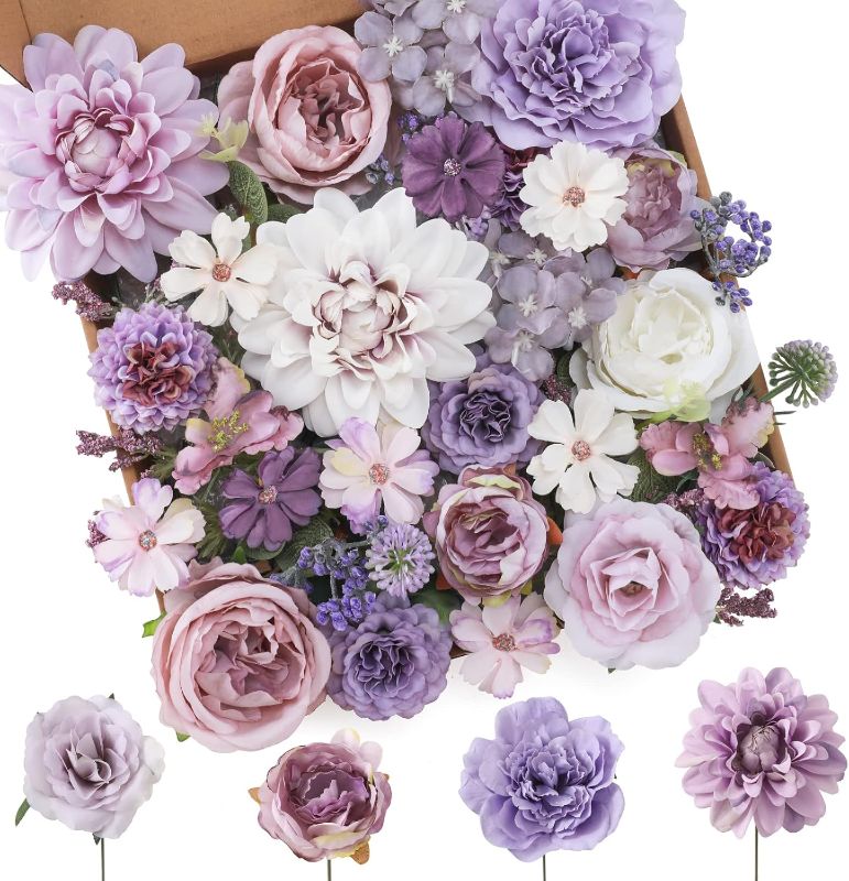 Photo 1 of 
Floweroyal Artificial Flowers Combo Purple Flowers Mix Silk Flowers Dahlia Roses with Stems for DIY Wedding Bridal Bouquets, Baby Shower, Floral