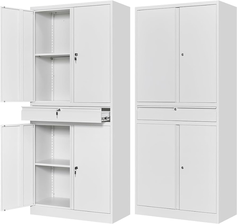 Photo 1 of ***STOCK PHOTO FOR REFERENCE*** Letaya Metal Garage Storage Cabinet with Drawer,4 Door Tool Cabinet with Lock-2 Adjustable Shelves for Garage Home Office Utility Room (White)