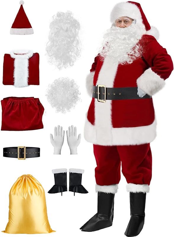 Photo 1 of 
SOMOYA Santa Claus Costume for Men Christmas Santa Suit Deluxe Santa Outfit Plush Velvet Big Tall Plus Size 9 Pcs (X-Large Wine Red)