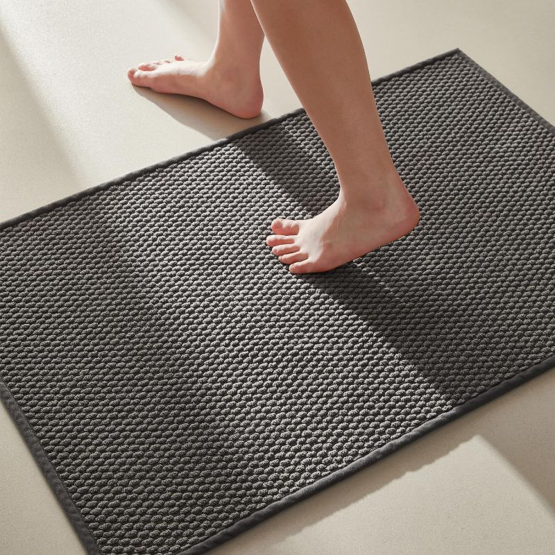 Photo 1 of 
Bathroom Rugs Non Slip Washable, Super Absorbent Thin Bath Mat for Bathroom Small Quick Dry Low Pile Bathroom Rug, Dark Grey 16"x24"