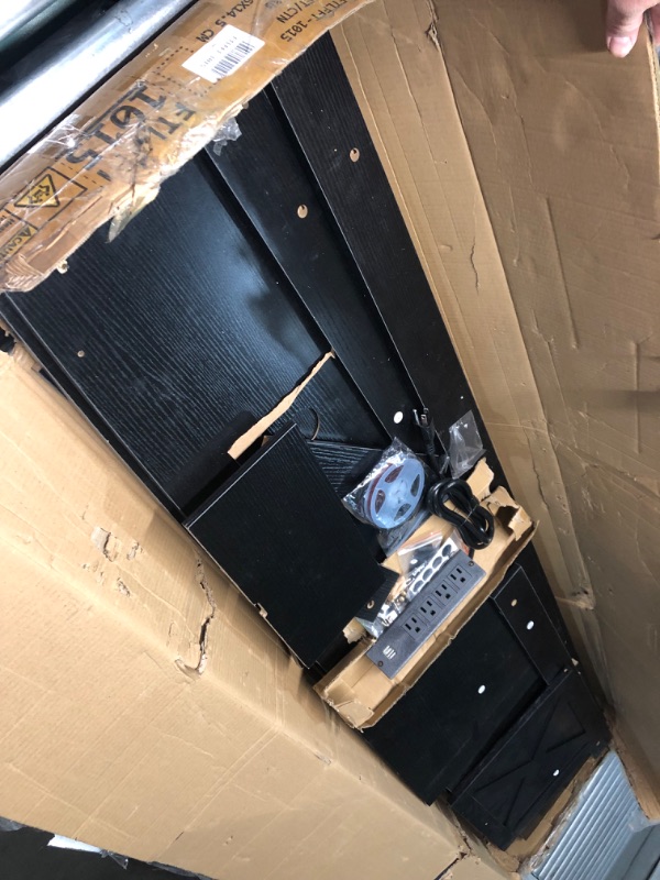 Photo 4 of ***NONREFUNDABLE - MAJOR DAMAGE - INCOMPLETE - SEE COMMENTS***
DWVO Farmhouse TV Stand for 75 Inch TV, Entertainment Center, LED Light Media Console, TV Cabinet with Barn Doors and Power Outlet for Living Room, Black