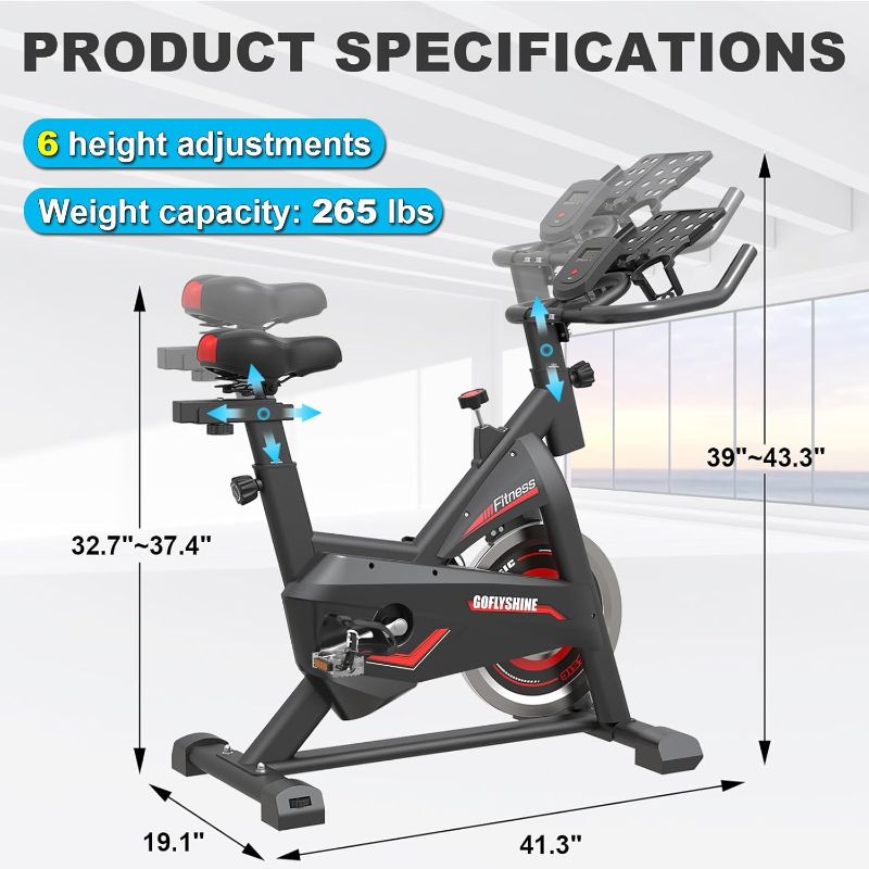 Photo 1 of ***USED - INCOMPLETE - MISSING PARTS - SEE PICTURES***
GOFLYSHINE Exercise Bikes Stationary,Exercise Bike for Home Indoor Cycling Bike for Home Cardio Gym,Workout Bike with pad Mount & LCD Monitor,Silent Belt Drive (Black-red)