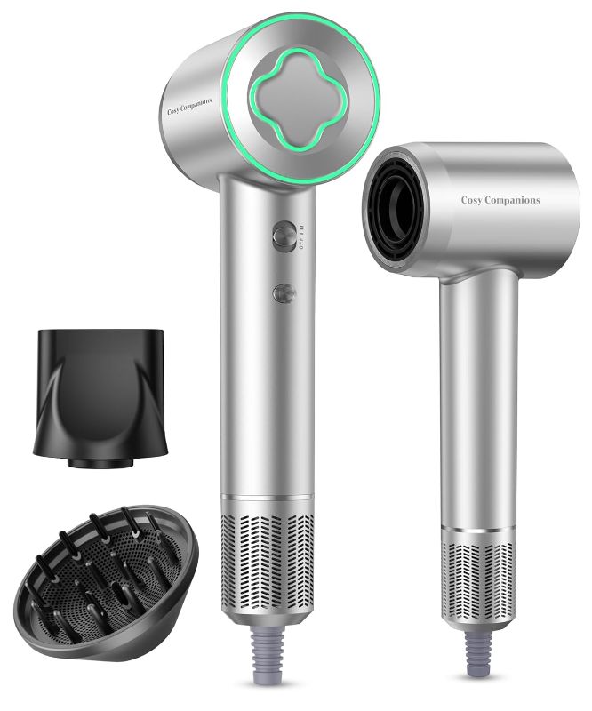 Photo 1 of ***FACTORY SEALED*** Hair Dryer - 150000 RPM High-Speed Brushless Motor Negative Ionic Blow Dryer for Fast Drying, Low Noise Thermo-Control Hair Dryer with Diffuser and Nozzle, Silvery
