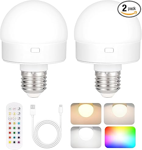 Photo 1 of ***Check Clerk Notes*** Rechargeable Battery Operated Light Bulb with Remote Control 2 Packs, 350LM Dimmable Detachable LED Bulb with 15 Colors Selectable & 3 Timer, Wireless Puck Light Bulb for Wall Sconce, Non-Hardwired