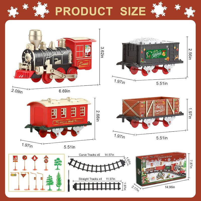 Photo 3 of (FAIR) JUQU Train Set, Christmas Train Set for Around The Tree w/Lights & Xmas Sounds, Christmas Tree Train Toys, Electric Toy Train Set for Boys, Toddler Model Train Gifts for 3 4 5 6 7 8+ Years Old Kids