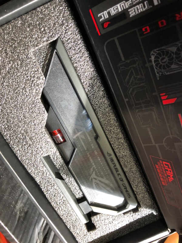 Photo 1 of ***SEE NOTES***

ASUS ROG Herculx Graphics Card Anti-Sag Holder Bracket (Solid Zinc Alloy Construction, Easy Toolless Installation, Included Spirit Level, Adjustable Height, Wide Compatibility, Aura Sync RGB)