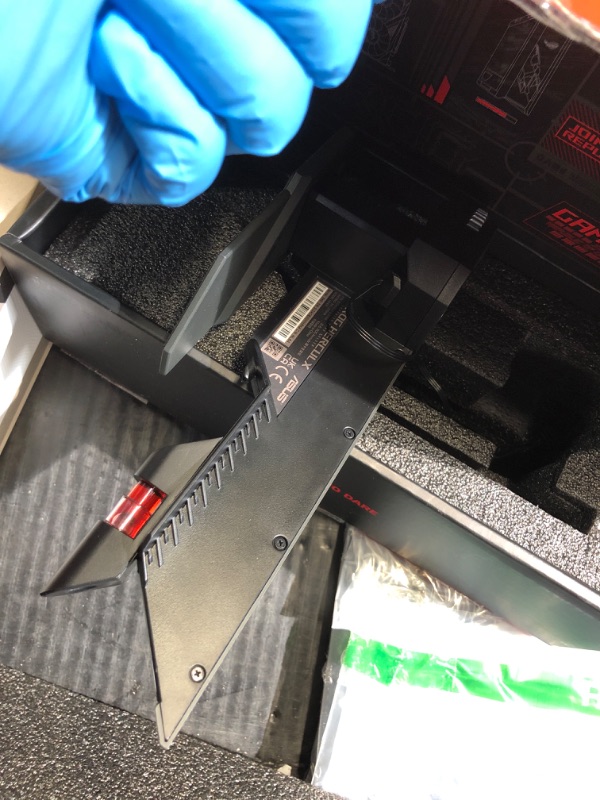 Photo 1 of ***SEE NOTES***

ASUS ROG Herculx Graphics Card Anti-Sag Holder Bracket (Solid Zinc Alloy Construction, Easy Toolless Installation, Included Spirit Level, Adjustable Height, Wide Compatibility, Aura Sync RGB)