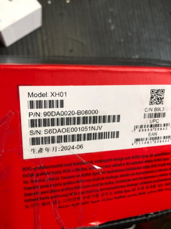 Photo 1 of ***SEE NOTES***

ASUS ROG Herculx Graphics Card Anti-Sag Holder Bracket (Solid Zinc Alloy Construction, Easy Toolless Installation, Included Spirit Level, Adjustable Height, Wide Compatibility, Aura Sync RGB)