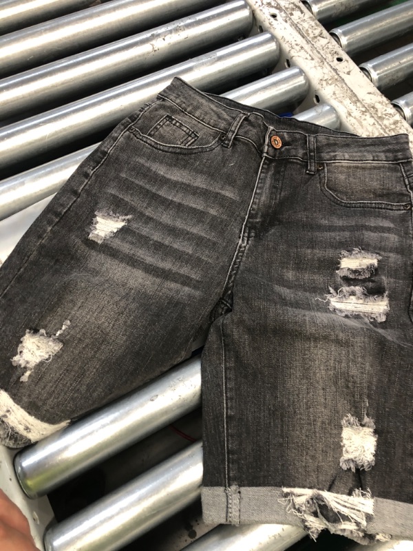 Photo 1 of (please see all images) Duigluw Women's Bermuda Shorts Denim Destroyed Raw Hem Long Jeans Shorts