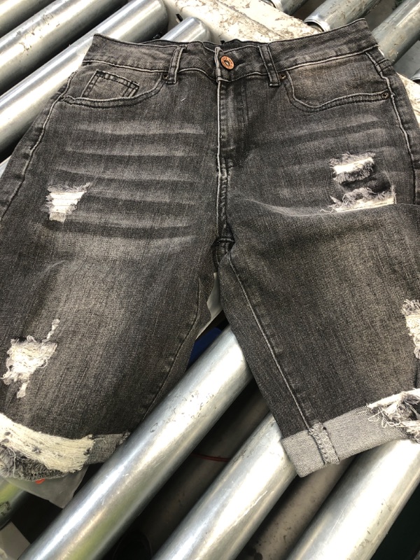 Photo 1 of (please see all images) Duigluw Women's Bermuda Shorts Denim Destroyed Raw Hem Long Jeans Shorts