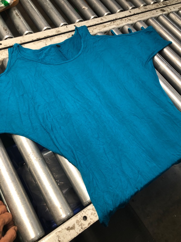 Photo 1 of ***STOCK PHOTO REFERENCE ONLY***REFER TO PICTURE**
Womens Short Sleeve Tops Casual Cold Shoulder Shirts Basic T-Shirts, Teal Blue, Medium