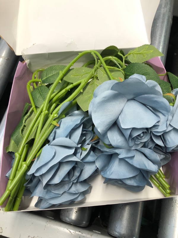 Photo 1 of ***(MISSING 3)***JUSMAI 12pcs Roses Artificial Flowers Dusty Blue Silk Roses with Long Stems Fake Flowers for Wedding Bouquet Centerpices Decorations Party Bridal Baby Shower Home Decor