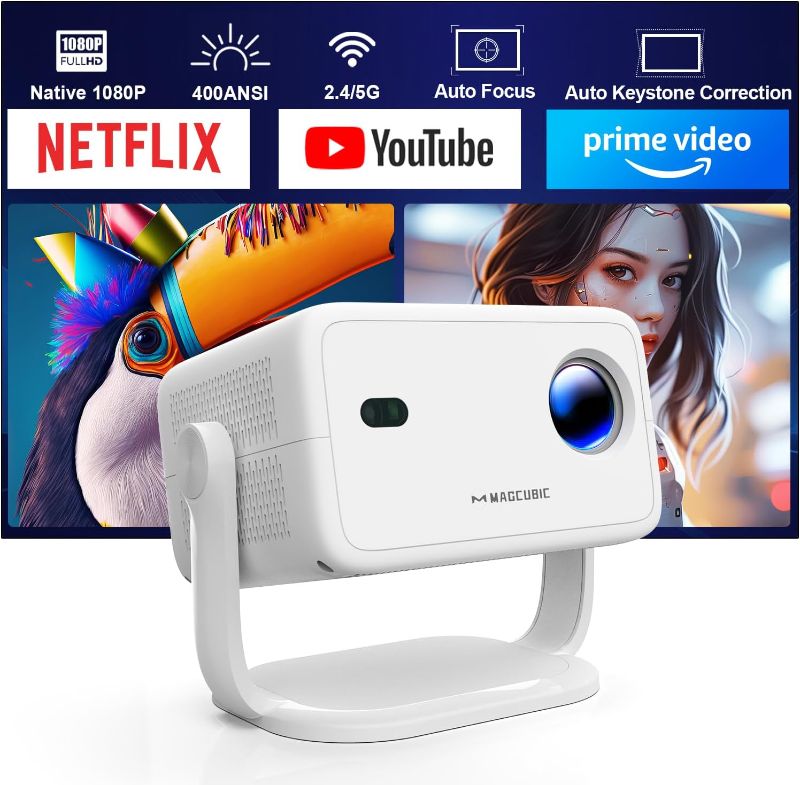Photo 1 of [Netflix Licensed] 4K Projector with Wifi and Bluetooth, Built-in Android 13, Smart 1080P Projector, Auto Focus&Auto Keystone Correction with Voice Control Movie Projector for HomeTheater/Outdoor