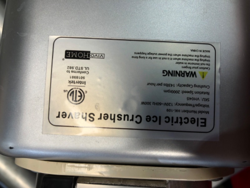 Photo 1 of ***USED - INCOMPLETE - POWERS ON - UNABLE TO TEST FURTHER***
 VIVOHOME Electric Ice Shaver Snow Cone Maker Machine Silver 143lbs/hr with Ice Pick for Home and Commercial Use