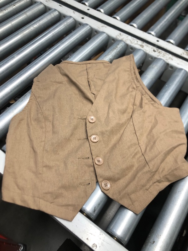 Photo 1 of (used)(see images)  Womens Pure Linen Sleeveless Button Down Crop Top V Neck Waistcoat Vest BROWN 