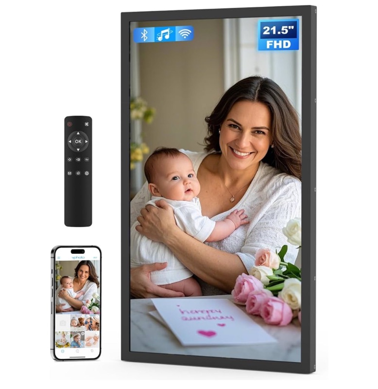 Photo 1 of ***USED - SCRATCHED AND SCRAPED - POWERS ON - UNABLE TO TEST REMOTE - NO BATTERIES - SEE PICTURES***
21.5 Inch Large Digital Picture Frame, 1920x1080 FHD IPS WiFi Electronic Photo Frame with Remote Control, 32GB Storage, Wall-Mountable, Instantly Share Ph
