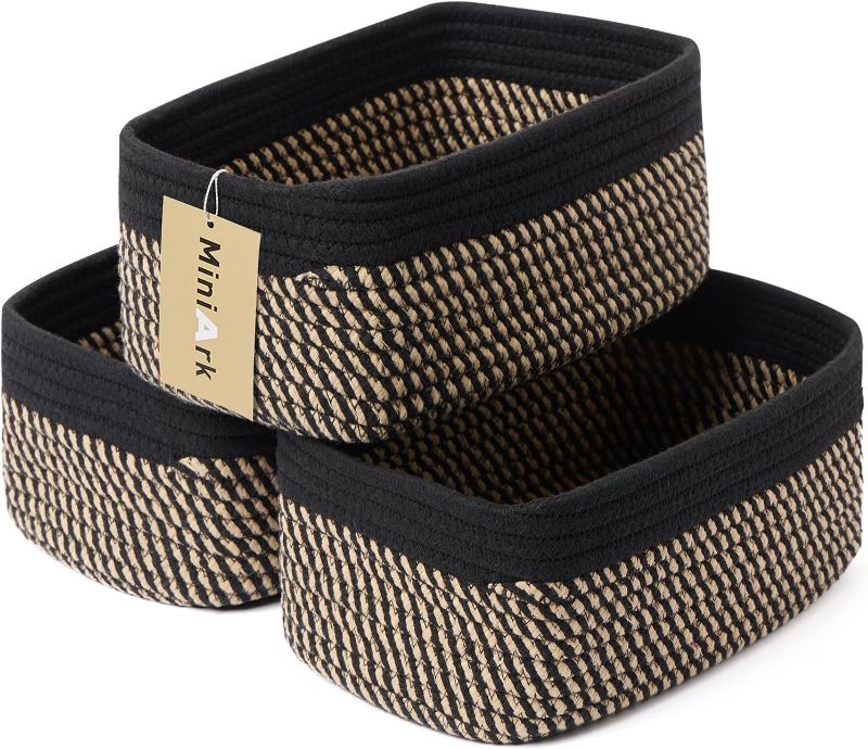 Photo 1 of (FAIR) Shelf Storage Baskets for Organizing | Closet Organizer Bins | Small Baskets | Toy Basket | Cute Decorative Basket | Cube Storage Bin | Woven Rope Basket | 11.5×7.5×4.7” | 3 Packs Black Brown
