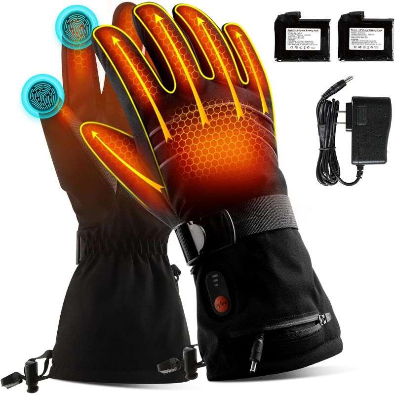 Photo 1 of  Heated Gloves for Men Women,7.4V 6400 mAh Electric Battery Heated Ski Gloves 3 Heating Level,Waterproof Touchscreen Heating Gloves for Outdoor Work...
