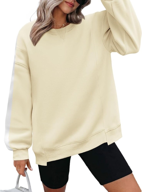 Photo 1 of  Womens Sweatshirt Long Sleeve Color Block Fleece Hoodies Fall Casual Crewneck Pullover Tunic Tops 2024