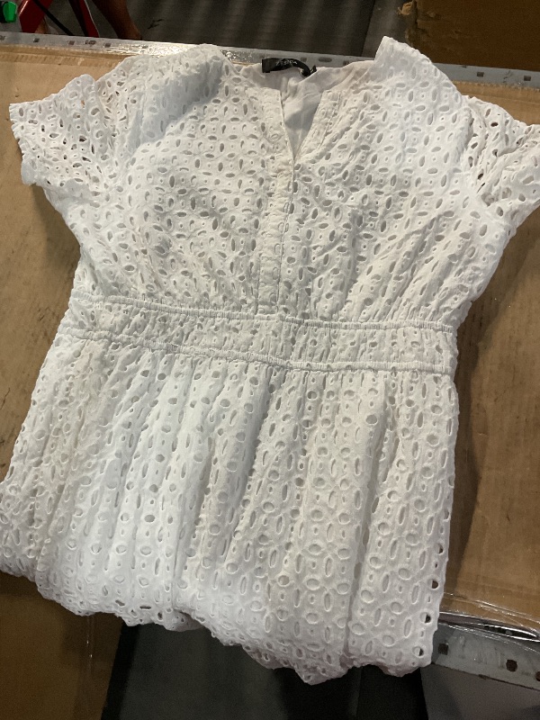 Photo 1 of (Used)(see images) ZESICA Women's 2025 Summer Short Sleeve Maxi Dress Casual V Neck Hollow Out Eyelet Ruffle medium 