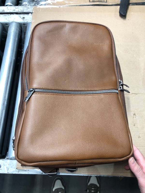 Photo 1 of (FAIR) Samsonite Classic Leather Slim Backpack, Cognac, One Size
