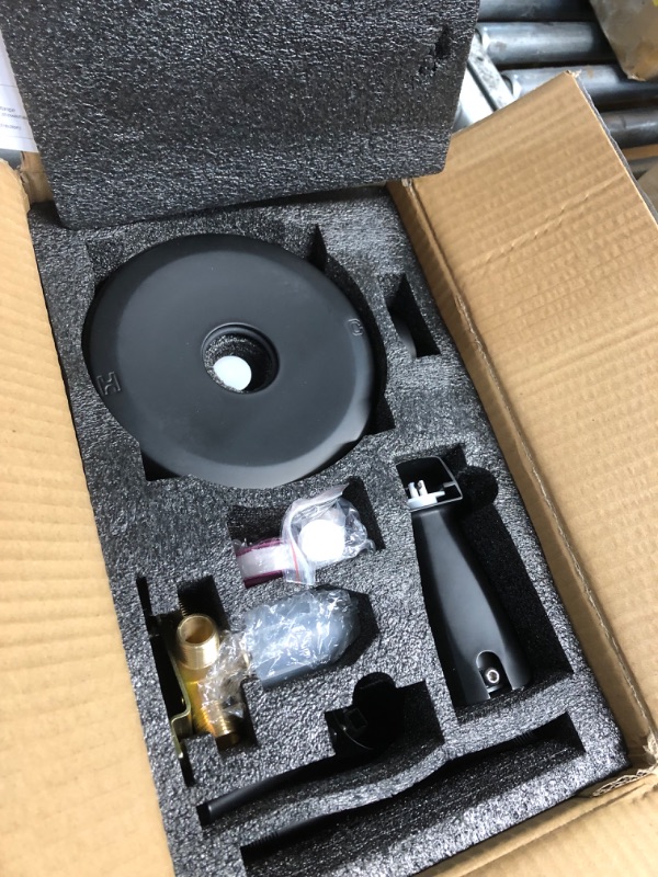 Photo 3 of **MAJOR DAMAGE TO TUB SPOUT NON- FUNCTIONAL**
Tub Shower Faucet Set Valve Included with 6-Inch Rain Shower Head and Tub Spout Single-Handle Tub and Shower Trim Kit Matte Black