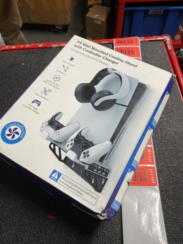 Photo 1 of PS5 Slim Wall Mount Kit with Cooling Fan & Charging Station, PS5 Shelf Floating Mount for PS5/PS5 Slim Disc & Digital Console, PS5 Wall Bracket Behind TV, PS5 Slim Accessories PS5 Cooling Station