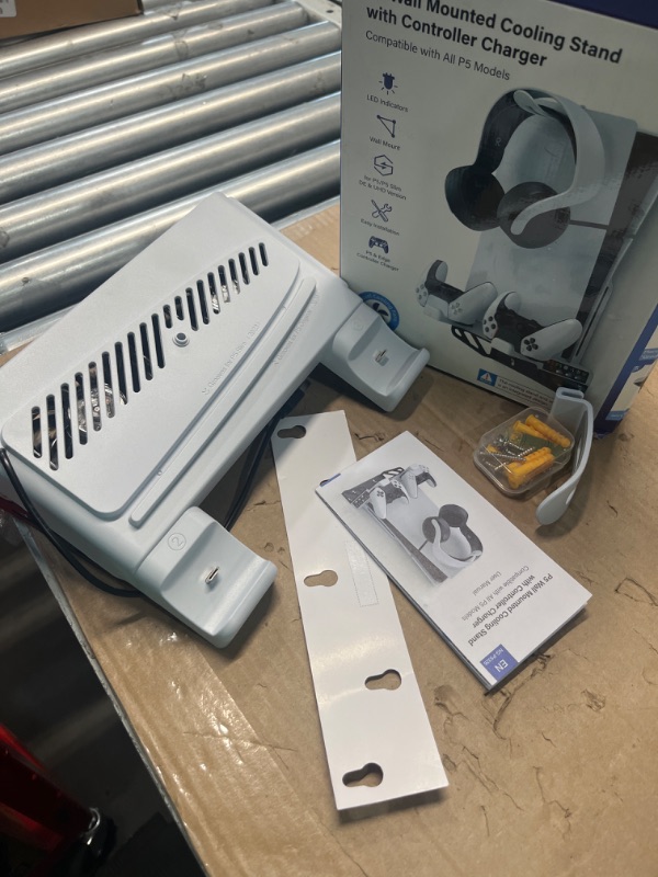 Photo 1 of PS5 Slim Wall Mount Kit with Cooling Fan & Charging Station, PS5 Shelf Floating Mount for PS5/PS5 Slim Disc & Digital Console, PS5 Wall Bracket Behind TV, PS5 Slim Accessories PS5 Cooling Station