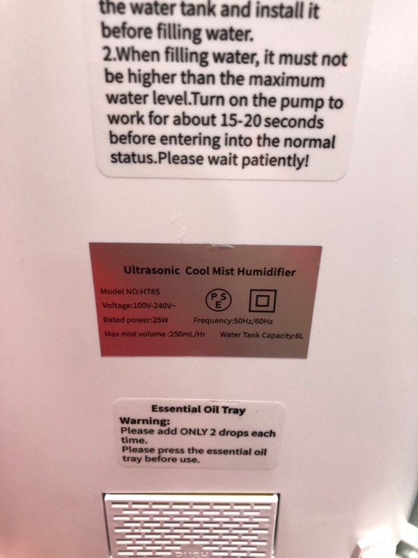 Photo 3 of ***USED - MISSING REMOTE - UNABLE TO TEST***
Humidifiers Large Room Bedroom with 7 Colors Light,Honovos 8L 2.1Gal Quiet Ultrasonic Cool Mist Topfill Humidifier with 360° Nozzle 3 Speed Humidistat Essential Oil Tray for Baby Home Plant Yoga Sleep