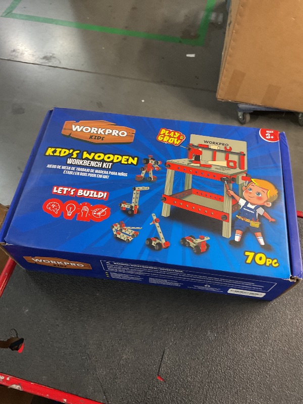 Photo 1 of WORKPRO Wooden Workbench Kit Kids Tool Bench, Building Toy Set Creative&Educational Construction Toy, Great Gift for Toddlers 3+