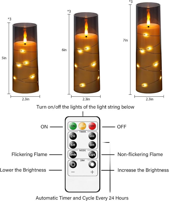 Photo 3 of (BATTERY NOT INCLUDED) kakoya Flameless LED Candles with Timer 5 Pc Flickering Flameless Candles for Romantic Ambiance and Home Decoration Stable Acrylic Shell,with Embedded Star String?Battery Operated Candles?Grey?