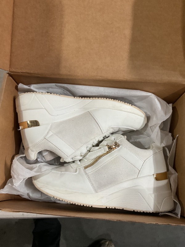 Photo 1 of Viscozzy High Heel Wedge Sneakers for Women Dressy Platform Hidden Wedge Tennis Shoes Lightweight Fashion Heeled Sneakers Lace Up Women W139-SZW36-WHITE-7.5