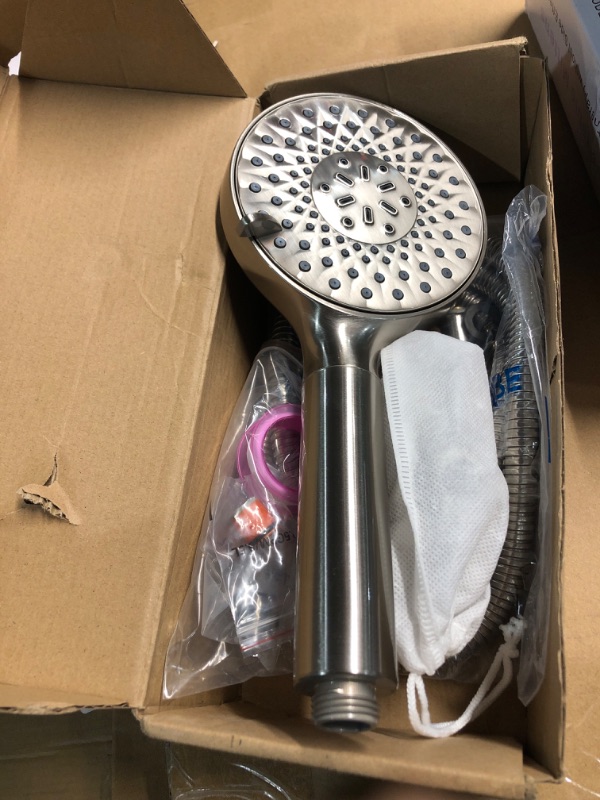 Photo 3 of ***(MISSING FILTER)***
SR SUN RISE Filtered Shower Head with Handheld, High Pressure 9 Spray Mode Brushed Nickel Showerhead with Filters, detachable shower head,Water Softener Filters Beads for Hard Water - Remove Chlorine