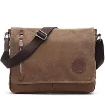 Photo 1 of  Unisex Messenger Bag Casual Canvas Bag Shoulder Sling Bag Satchel Messenger Bag for Men Work Office 13 inch Laptop Bag (Medium-Coffee)