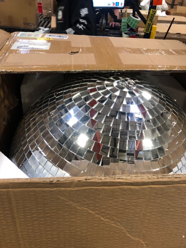 Photo 2 of 24 Inch Large Disco Ball Decorations, 70's 80's 90's Silver Rotating Glass Mirror Ball with Hanging Ring, for Bar DJ Club Stage Lighting Holiday Christmas Party Birthday Wedding Home Business Events