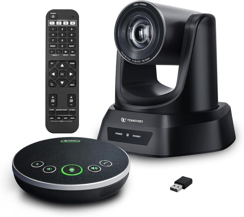 Photo 1 of 10X Conference Room Camera System, 10X Optical Zoom HDMI / USB3.0 PTZ Camera 1080P 60FPS and Wireless Bluetooth Speakerphone with Microphones, Works with Zoom, OBS, Skype, Teams and More
