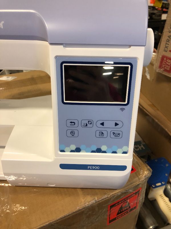 Photo 4 of Brother New Model PE900 Embroidery Machine, Wireless LAN Connected, 193 Built-in Designs, 5" x 7" Hoop Area, Large 3.7" LCD Touchscreen, USB Port, 13 Font Styles, White PE900 Machine Only