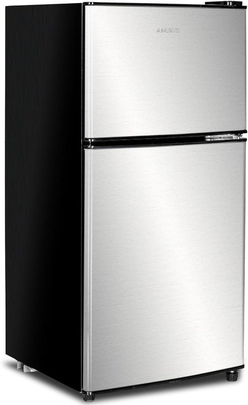 Photo 1 of Anukis Compact Refrigerator 3.5 Cu Ft 2 Door Mini Fridge with Freezer for Apartment, Dorm, Office, Family, Basement, Garage - Silver
