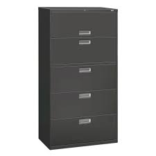 Photo 1 of HON Brigade 600 Series Lateral File | 5 Drawers | Aluminum Pull | 36"W | Black Finish
