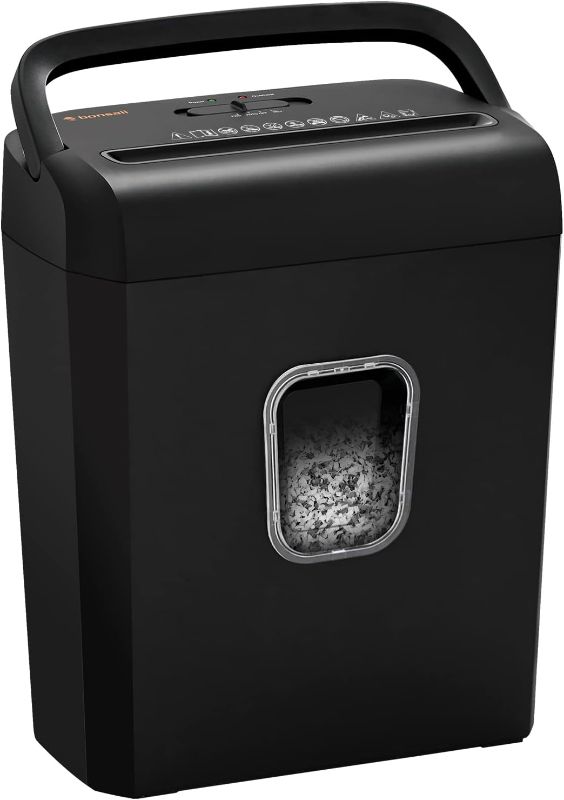 Photo 1 of Bonsaii 6-Sheet Micro-Cut Paper Shredder, P-4 High-Security for Home & Small Office Use, Shreds Credit Cards/Staples/Clips, 3.4 Gallons Transparent Window Wastebasket, Black (C234-A)