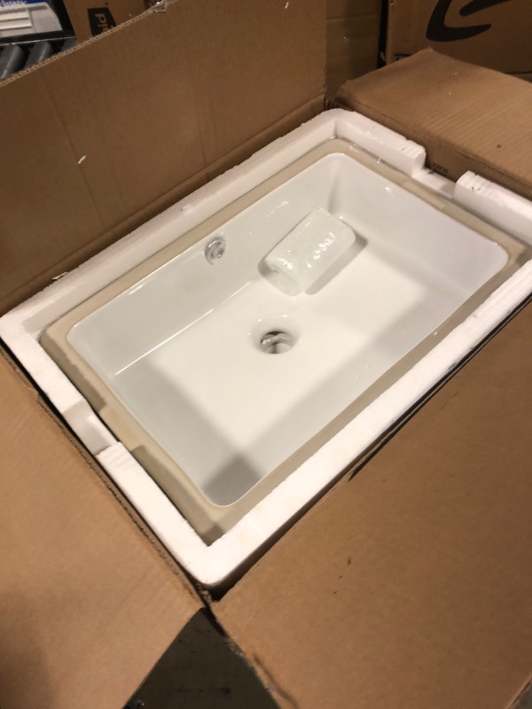 Photo 2 of Undermount Bathroom Sink 17 Inch - GhomeG 17"x12" Undermount Vessel Sink with Overflow White Rectangle Porcelain Ceramic Rectangular Lavatory Vanity Under Counter Bathroom Vessel Sink 17"x12" White-Rectangular-Undermount