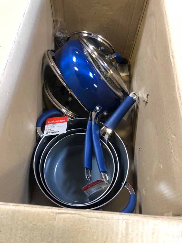 Photo 1 of Rachael Ray Brights Nonstick Cookware Pots and Pans Set, 14 Piece, Blue Gradient Blue Gradient 14 Piece Cookware Set